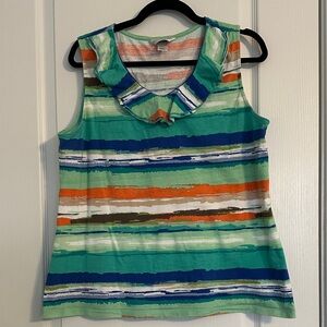 Christopher & Banks Striped Sleeveless Top with Ruffle Neck
